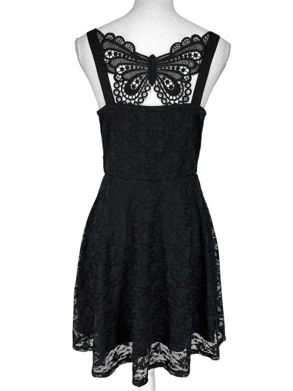 COSMIC AURA / Black Butterfly Crochet & Lace Dress with Pockets / Medium / Fairy